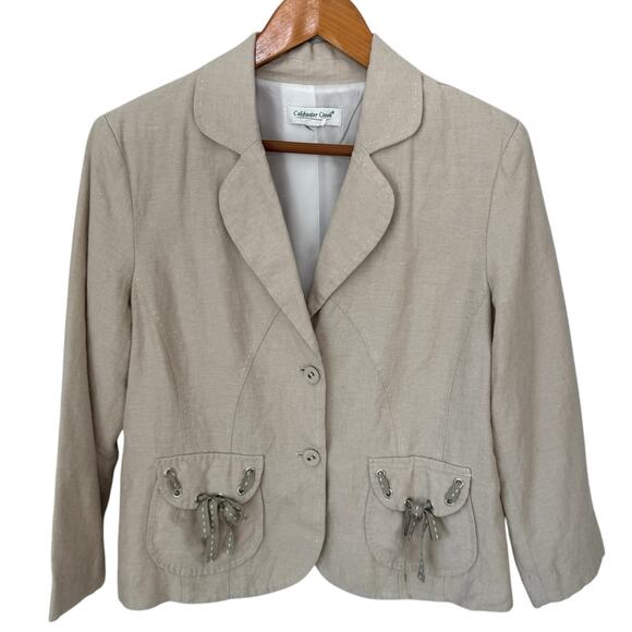 COLDWATER CREEK Blazer Womens Large* Oatmeal Linen Blend Neutral Minimalist - Picture 1 of 11